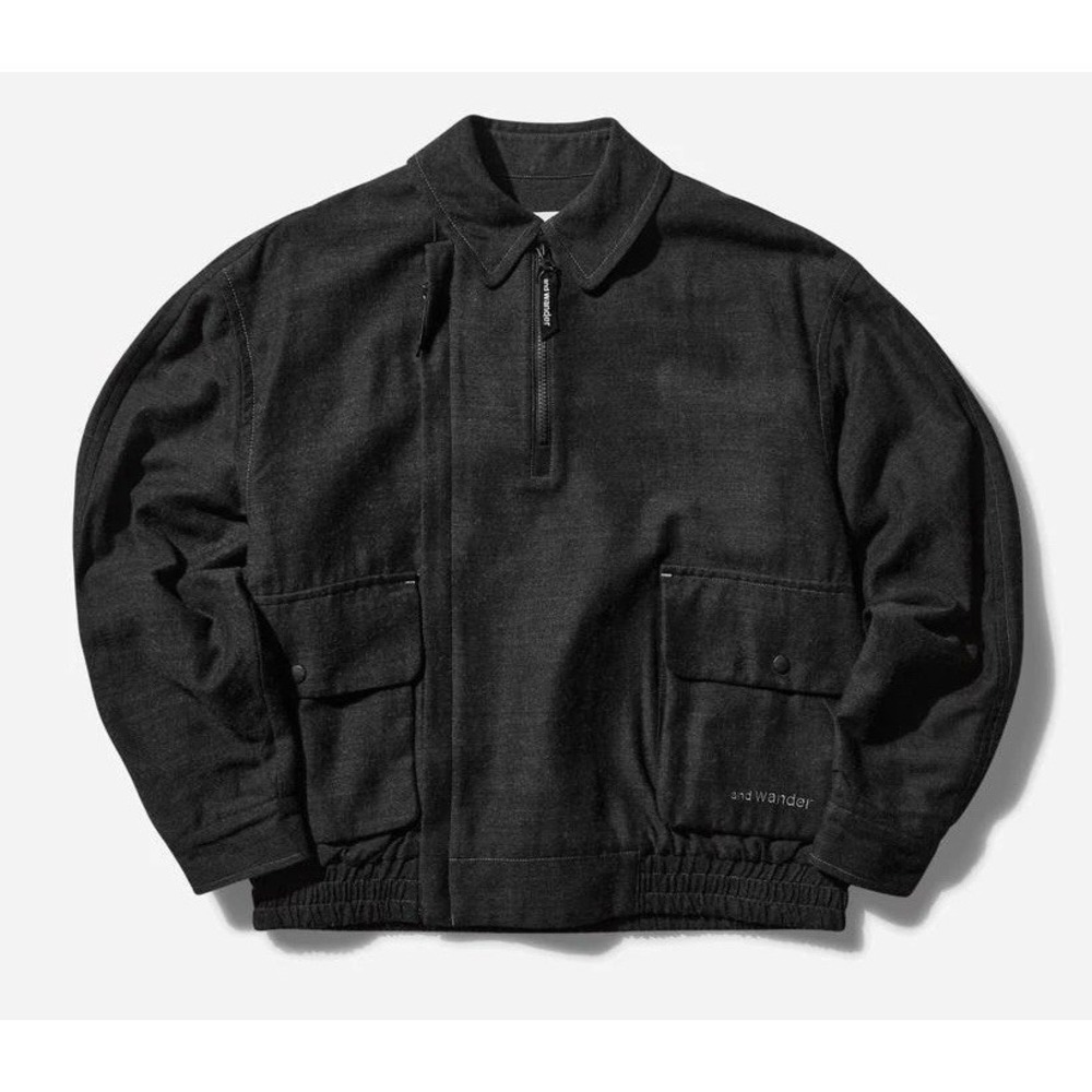 And Wander Men's Large Zip Up C/W Blouson Jacket Dark Gray Wool Blend - New